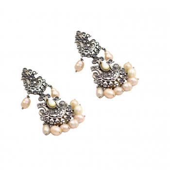  Elegant Sterling Silver  Pear nd CZ  Stone Seated Jhumki  Earrings